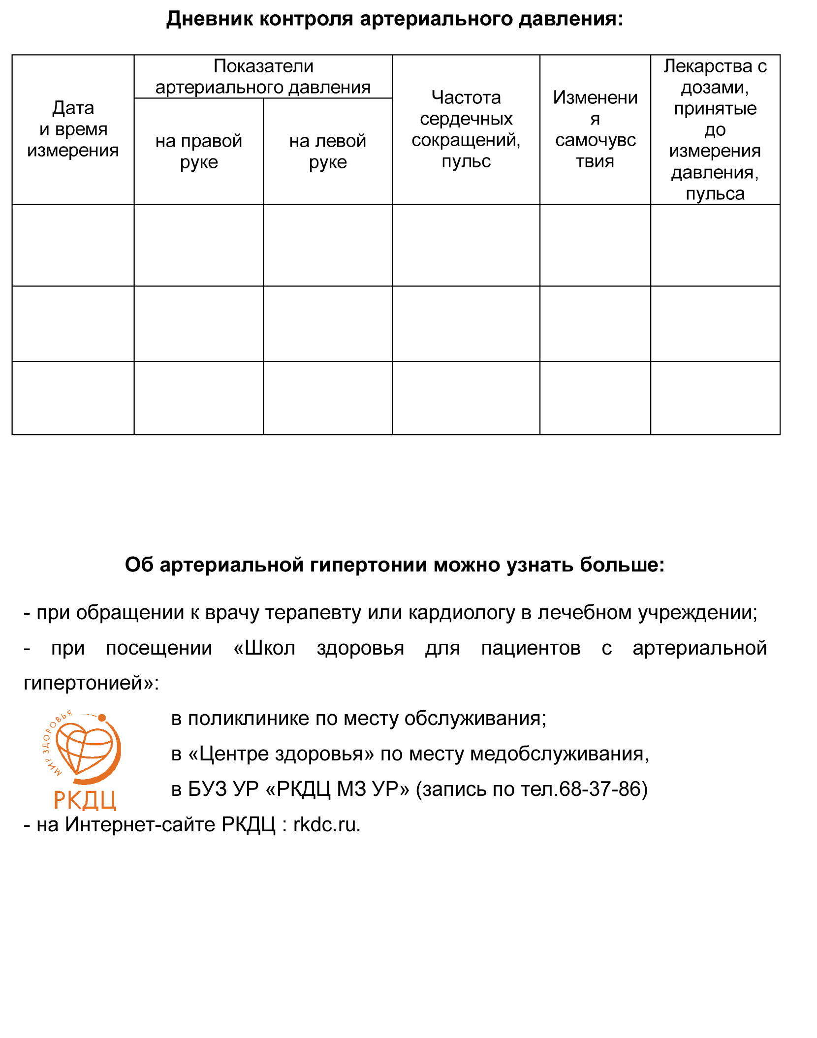 Памятка “Артериальная гипертония. Правила измерения артериального давления.  Меры профилактики” | БУЗ УР 